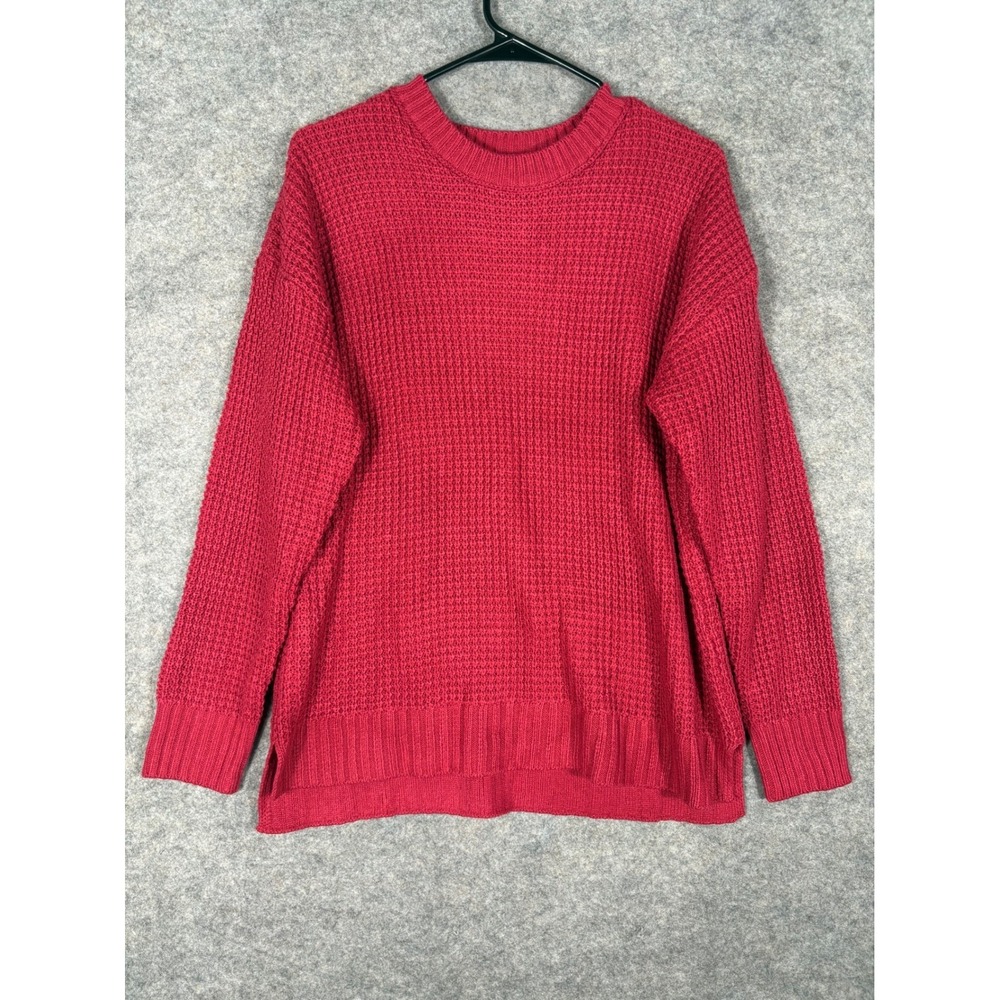 SO Goods For Life Women's Red Knit Sweater Long‎ Sleeve Crew Neck Size L